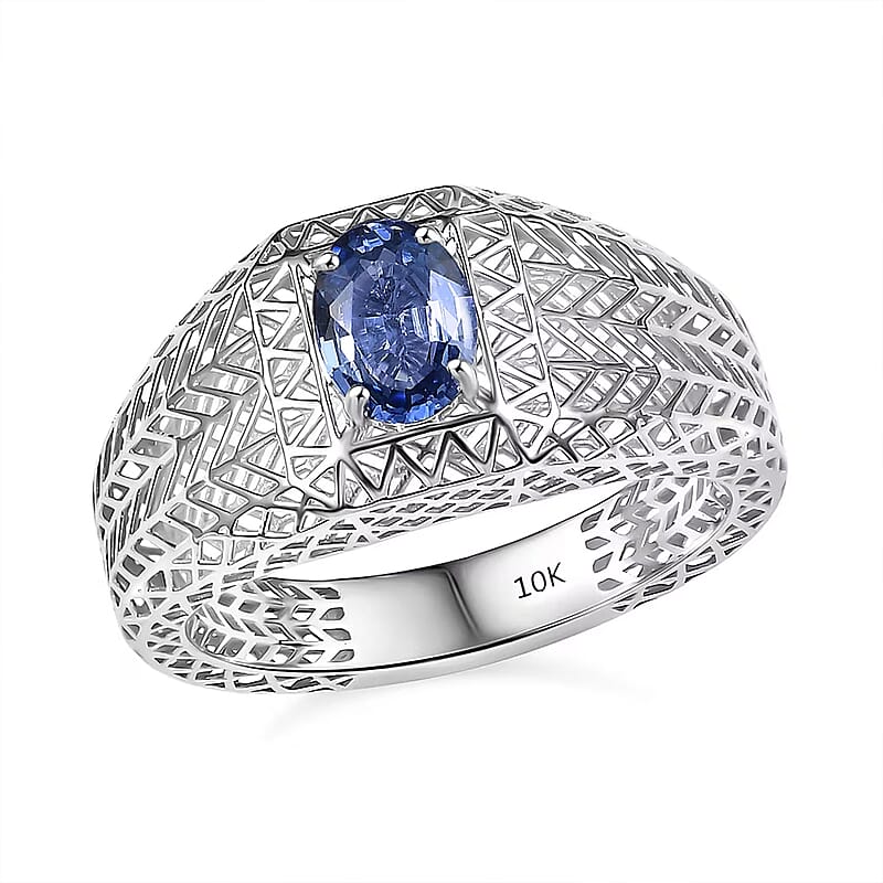 Mirage Collection Ceylon Blue Sapphire Mens Ring in 10K White Gold 1.00 ctw (Size 12.5)