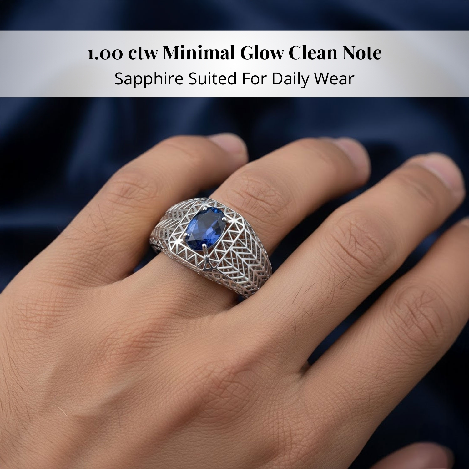 Mirage Collection Ceylon Blue Sapphire Mens Ring in 10K White Gold 1.00 ctw (Size 12.5)