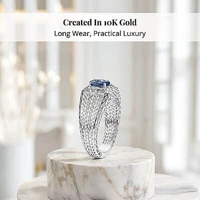 Mirage Collection Ceylon Blue Sapphire Mens Ring in 10K White Gold 1.00 ctw (Size 12.5)