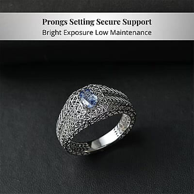 Mirage Collection Ceylon Blue Sapphire Mens Ring in 10K White Gold 1.00 ctw (Size 12.5)