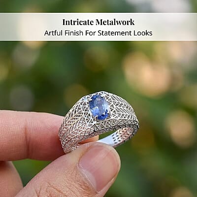 Mirage Collection Ceylon Blue Sapphire Mens Ring in 10K White Gold 1.00 ctw (Size 12.5)