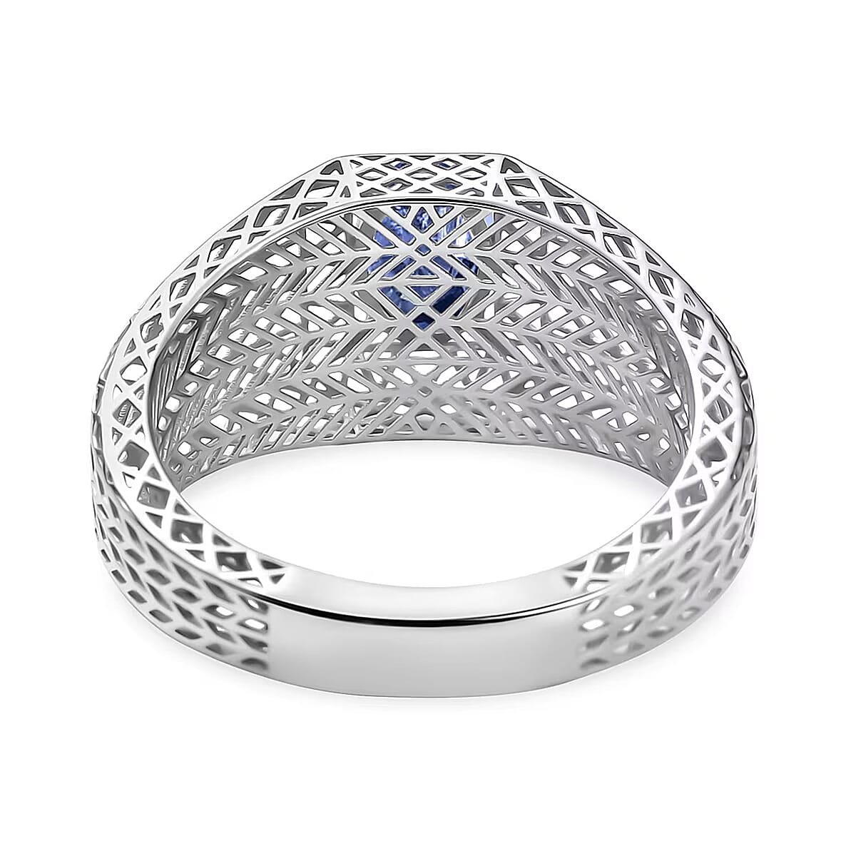 Mirage Collection Ceylon Blue Sapphire Mens Ring in 10K White Gold 1.00 ctw (Size 12.5) image number 6