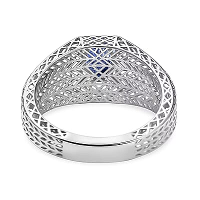 Mirage Collection Ceylon Blue Sapphire Mens Ring in 10K White Gold 1.00 ctw (Size 12.5)
