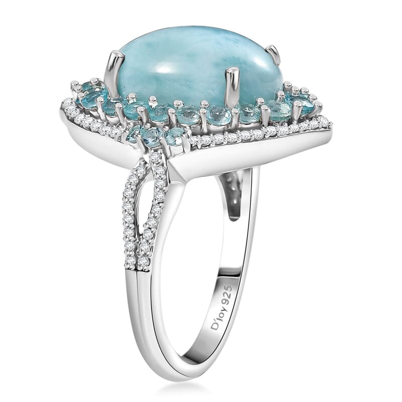 D'Joy Larimar and Multi Gemstone 8.50 ctw Serence Celestial Ring in Rhodium Over Sterling Silver (Size 10.0)