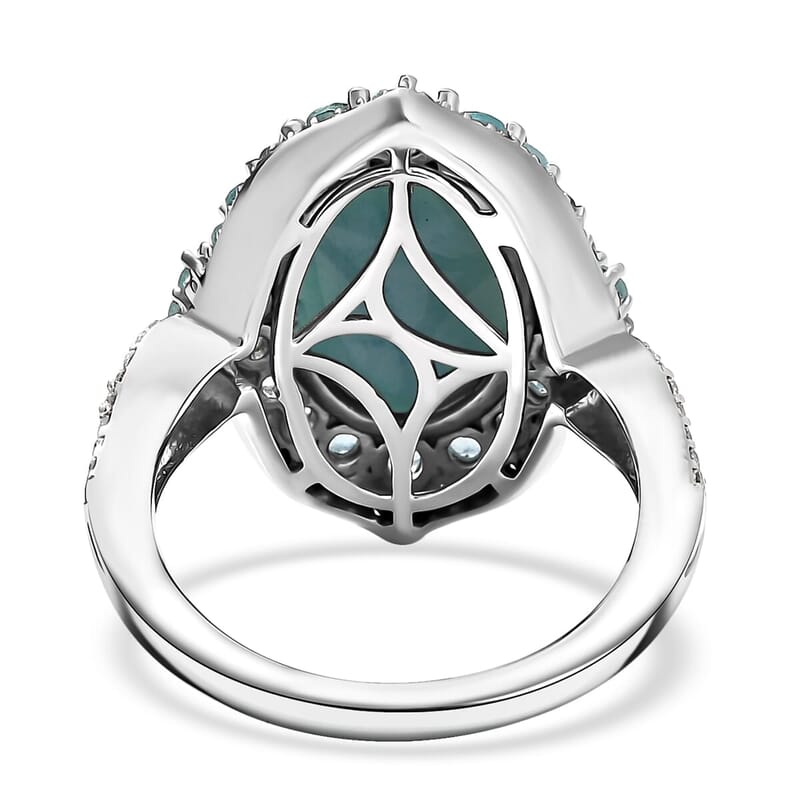 D'Joy Larimar and Multi Gemstone 8.50 ctw Serence Celestial Ring in Rhodium Over Sterling Silver (Size 10.0)