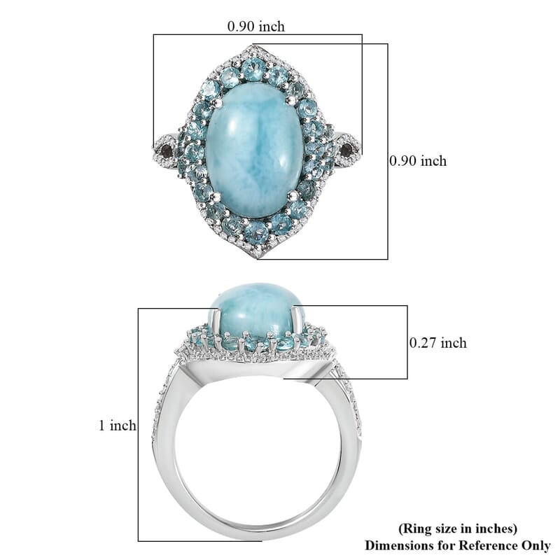 D'Joy Larimar and Multi Gemstone 8.50 ctw Serence Celestial Ring in Rhodium Over Sterling Silver (Size 10.0)