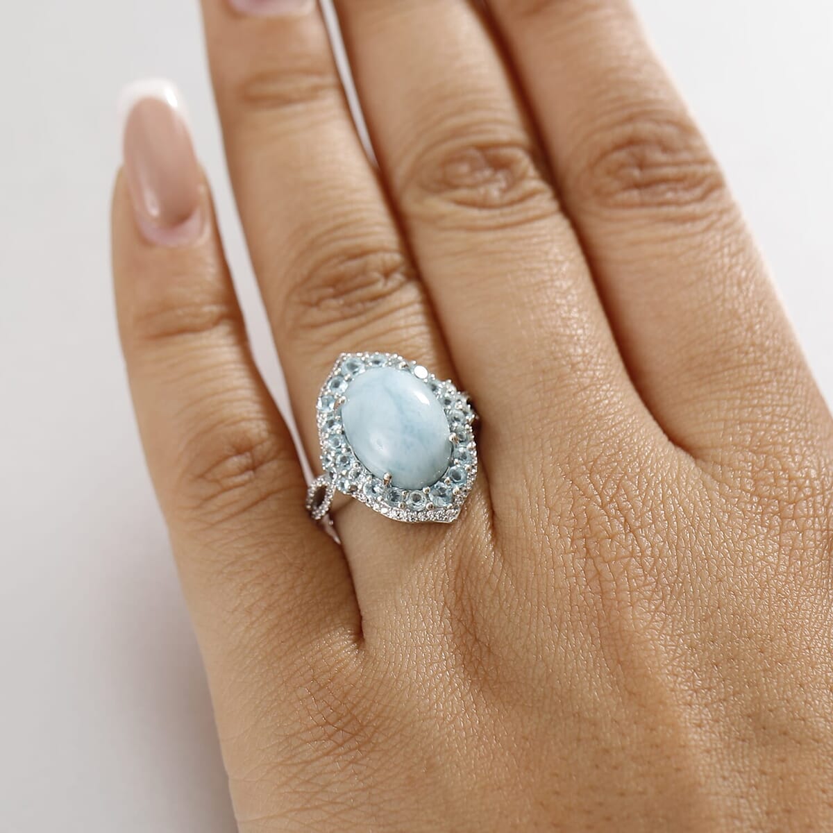 Larimar, Multi Gemstone Serence Celestial Ring in Rhodium Over Sterling Silver (Size 11.0) 8.50 ctw image number 2