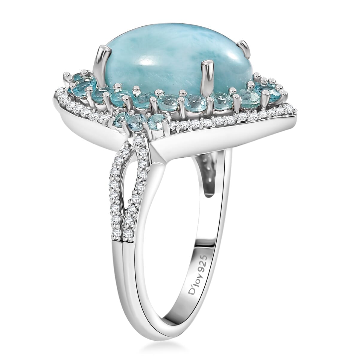 Larimar, Multi Gemstone Serence Celestial Ring in Rhodium Over Sterling Silver (Size 11.0) 8.50 ctw image number 3