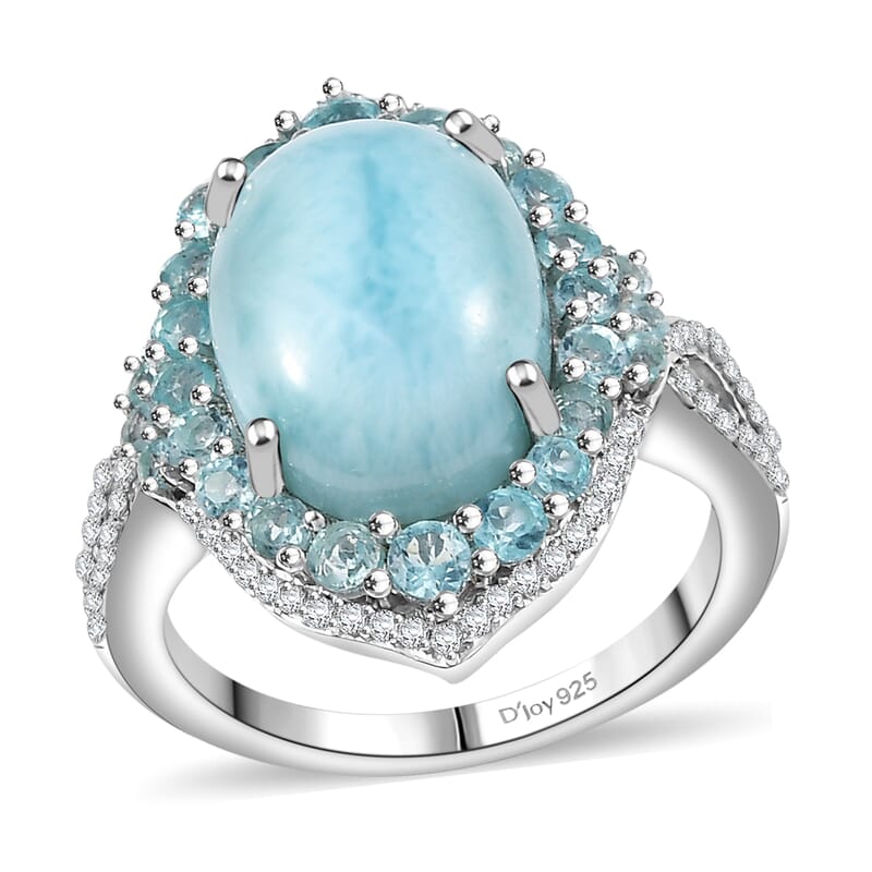 D'Joy Larimar and Multi Gemstone 8.50 ctw Serence Celestial Ring in Rhodium Over Sterling Silver (Size 7.0)