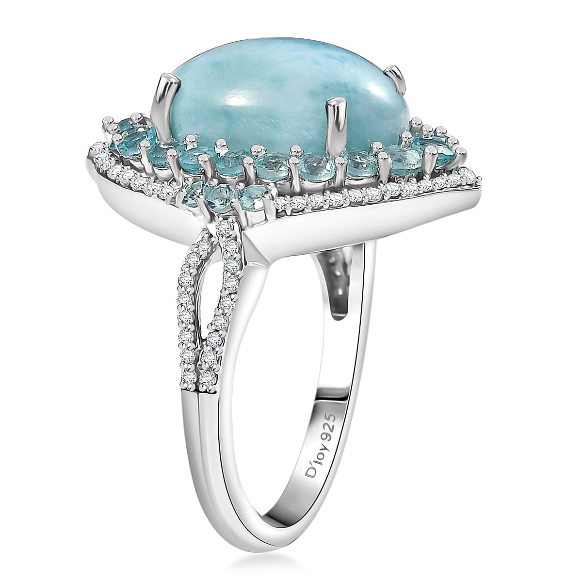 D'Joy Larimar and Multi Gemstone 8.50 ctw Serence Celestial Ring in Rhodium Over Sterling Silver (Size 7.0)