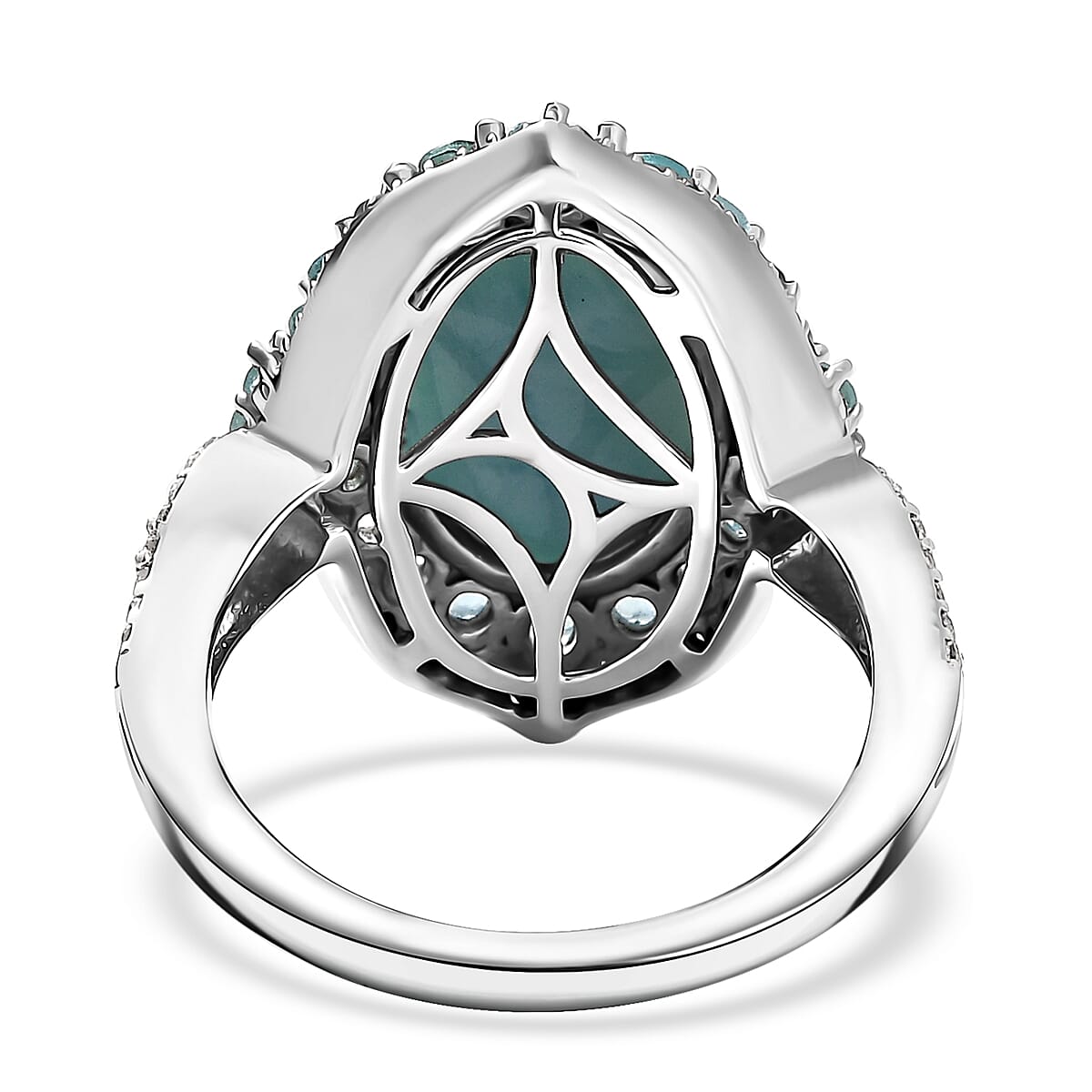 D'Joy Larimar and Multi Gemstone 8.50 ctw Serence Celestial Ring in Rhodium Over Sterling Silver (Size 7.0)