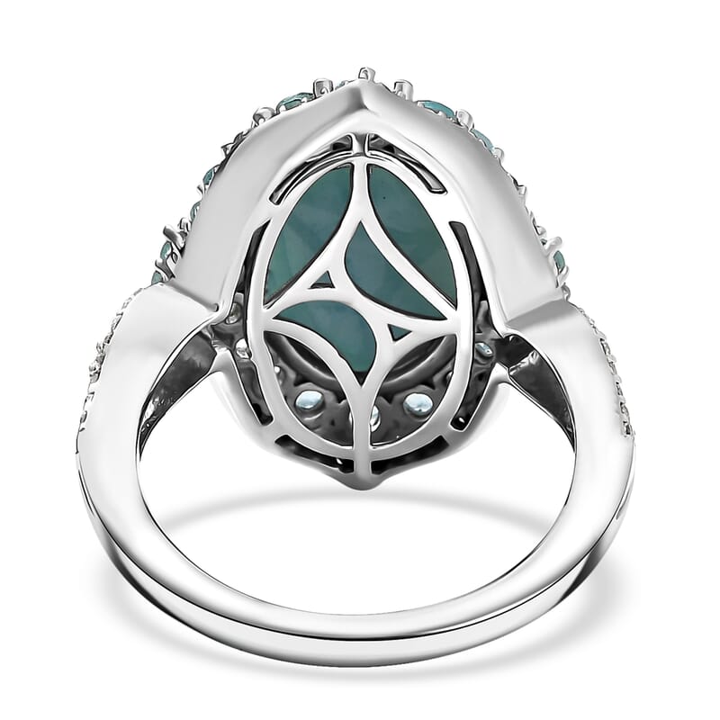 D'Joy Larimar and Multi Gemstone 8.50 ctw Serence Celestial Ring in Rhodium Over Sterling Silver (Size 7.0)