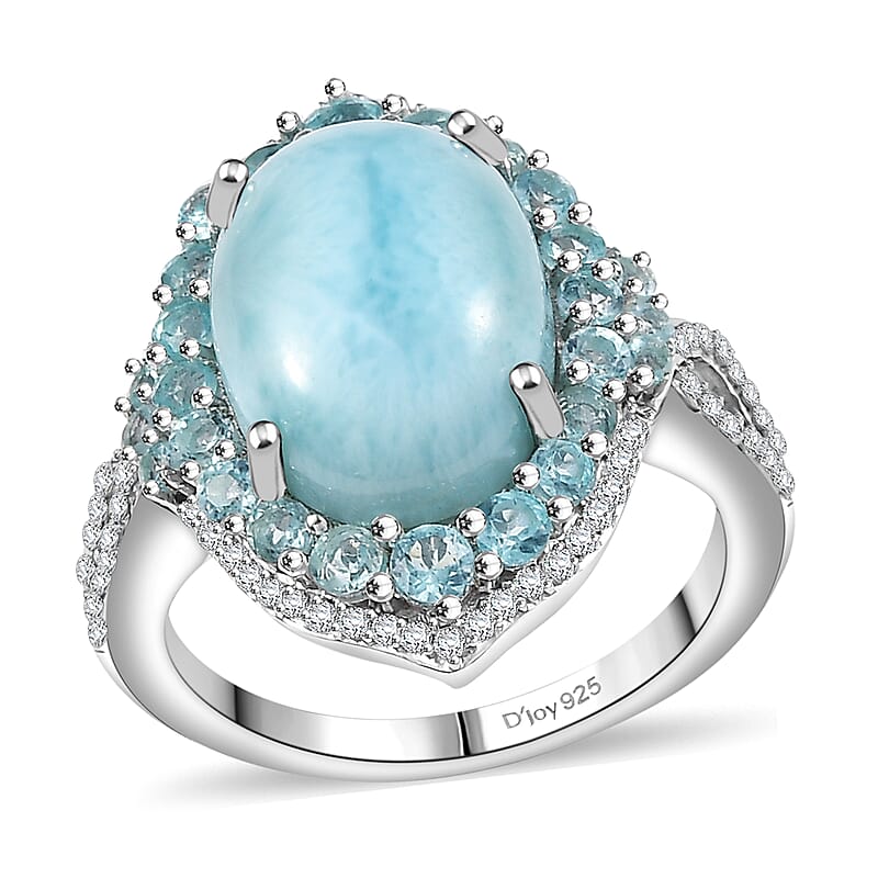 D'Joy Larimar and Multi Gemstone 8.50 ctw Serence Celestial Ring in Rhodium Over Sterling Silver (Size 8.0)