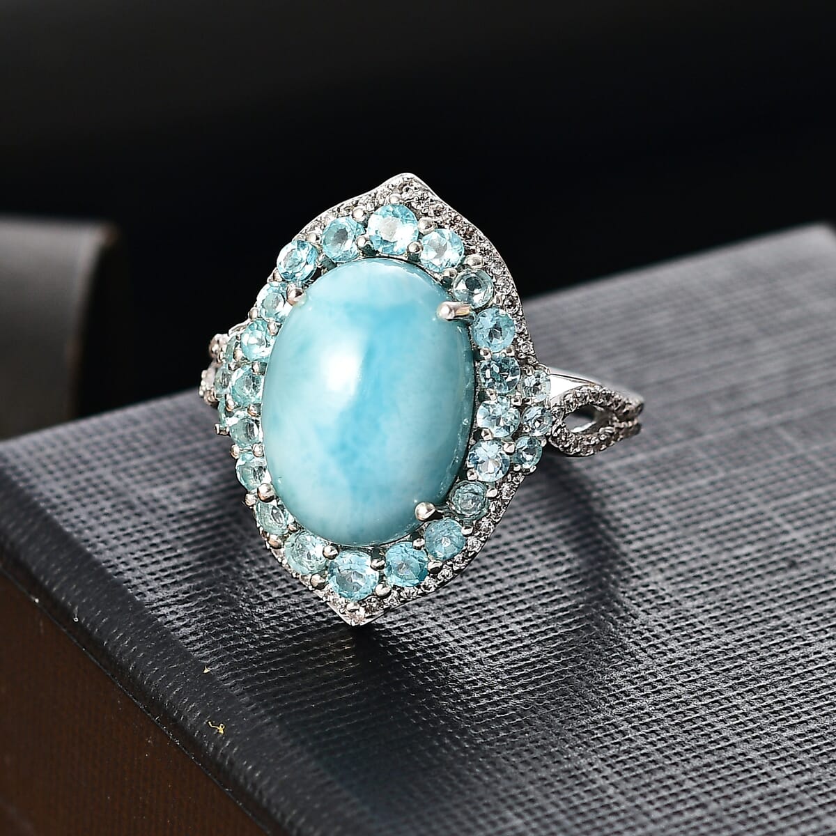 D'Joy Larimar and Multi Gemstone 8.50 ctw Serence Celestial Ring in Rhodium Over Sterling Silver (Size 9.0) image number 1
