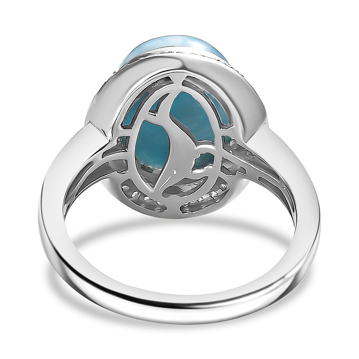 D'Joy Premium Larimar, White Zircon 5.85 ctw Dolphin Ring in Rhodium Over Sterling Silver (Size 6.0) image number 4