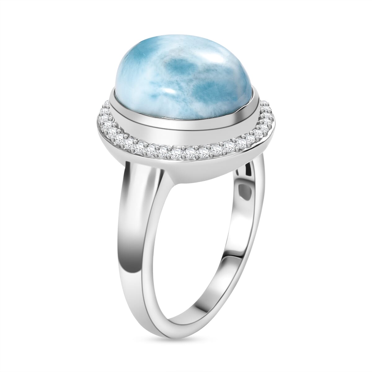 D'Joy Premium Larimar, White Zircon 5.85 ctw Dolphin Ring in Rhodium Over Sterling Silver (Size 7.0) image number 3