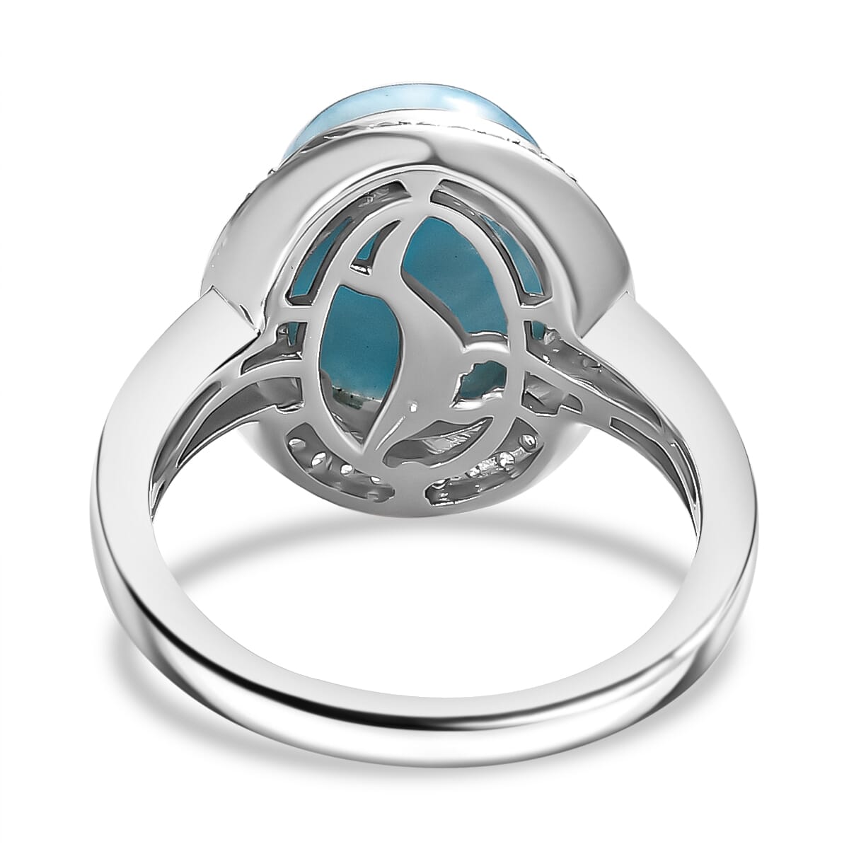 D'Joy Premium Larimar, White Zircon 5.85 ctw Dolphin Ring in Rhodium Over Sterling Silver (Size 8.0) image number 4