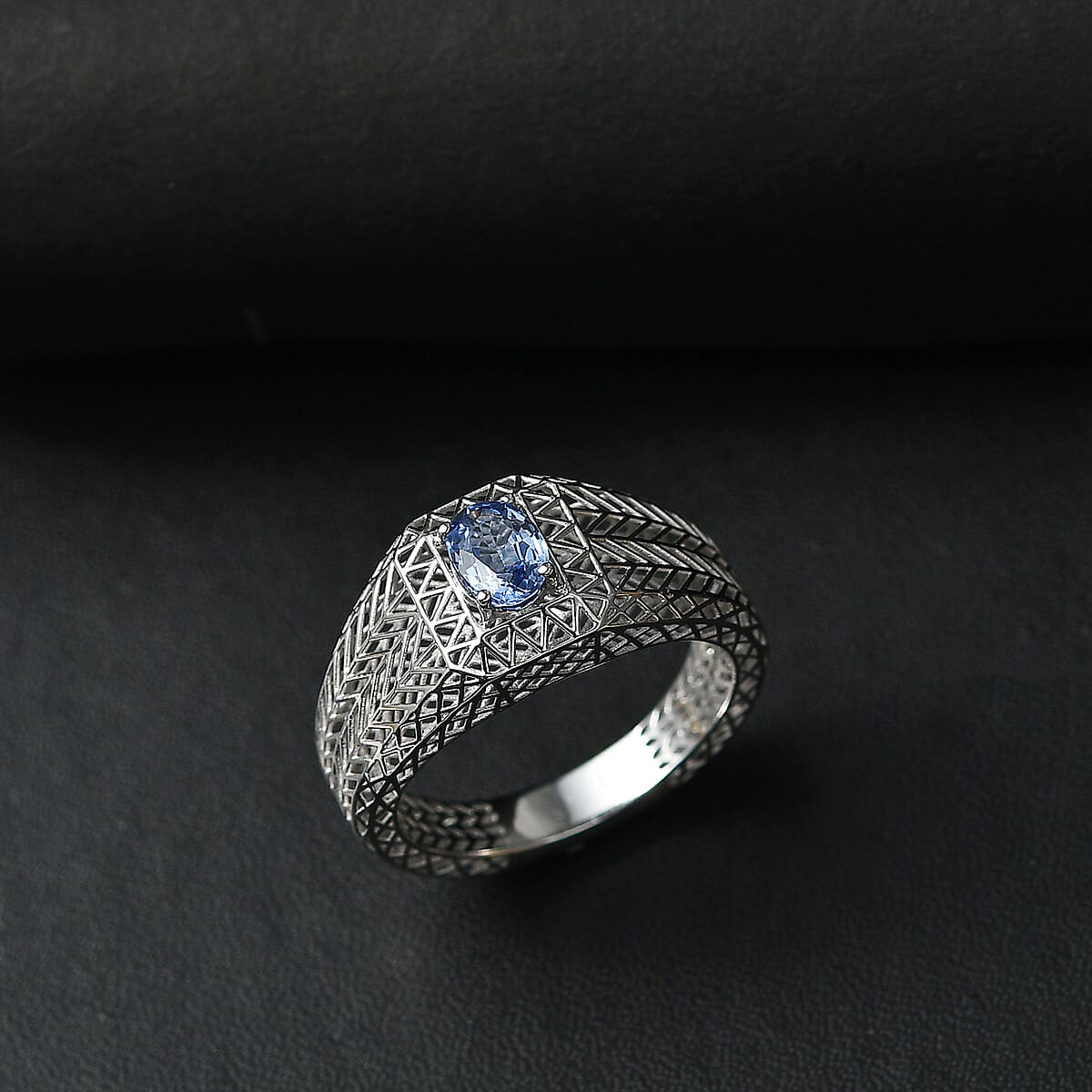 Mirage Collection Premium Ceylon Blue Sapphire 1.00 ctw Mens Ring in 10K White Gold (Size 13.0) image number 1