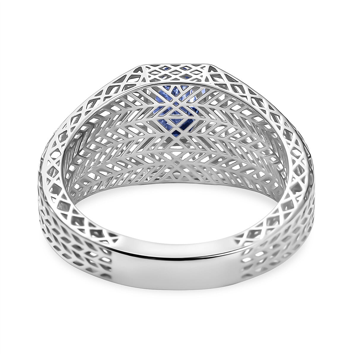 Mirage Collection Premium Ceylon Blue Sapphire 1.00 ctw Mens Ring in 10K White Gold (Size 13.0) image number 4