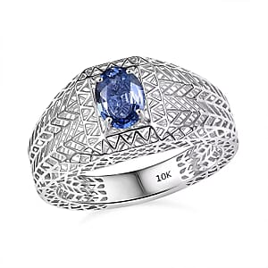 Mirage Collection Ceylon Blue Sapphire Mens Ring in 10K White Gold 1.00 ctw (Size 14.0)