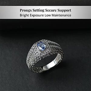 Mirage Collection Ceylon Blue Sapphire Mens Ring in 10K White Gold 1.00 ctw (Size 14.0)