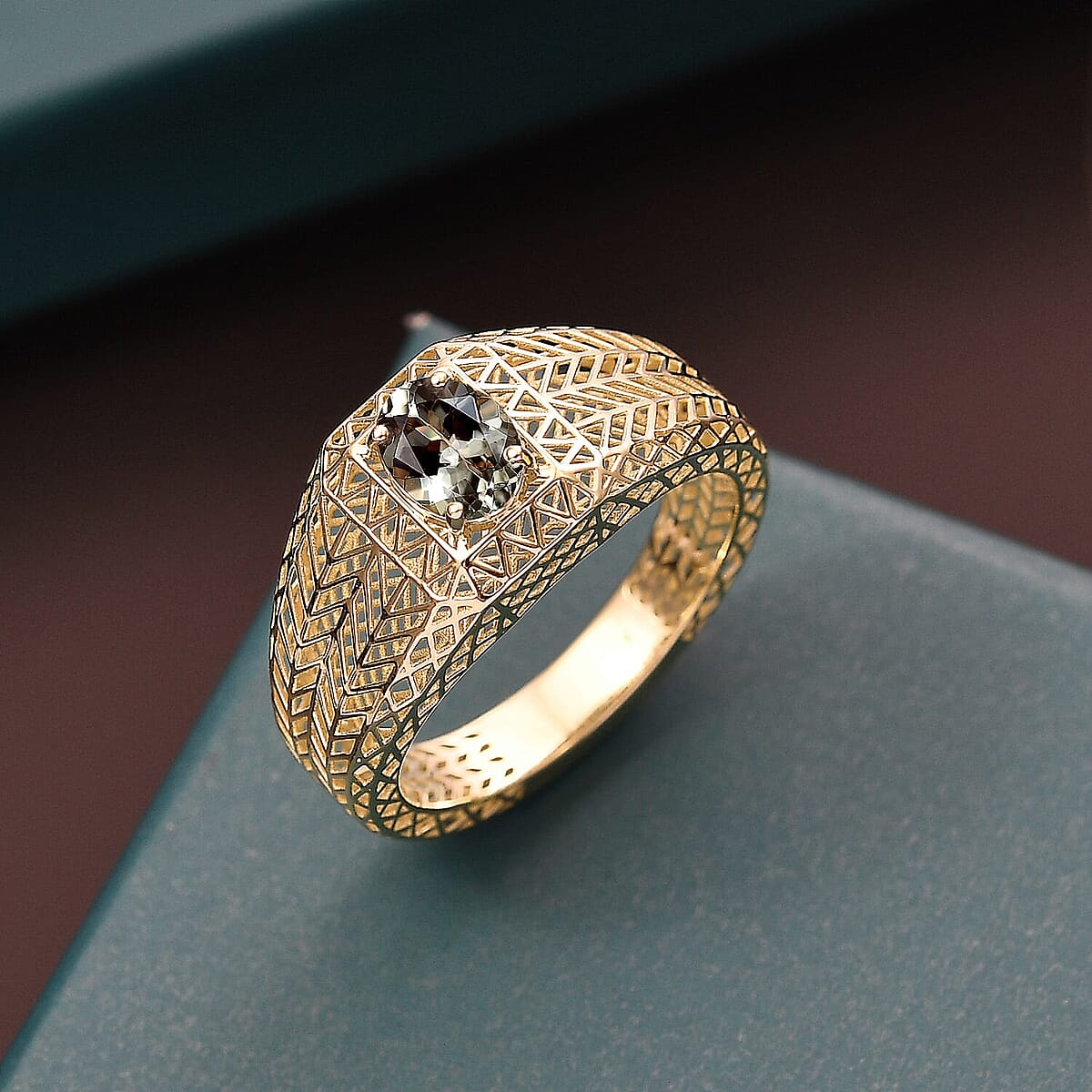 Mirage Collection AAA Turkizite 1.25 ctw Men's Ring in 10K Yellow Gold (Size 12.5) image number 1