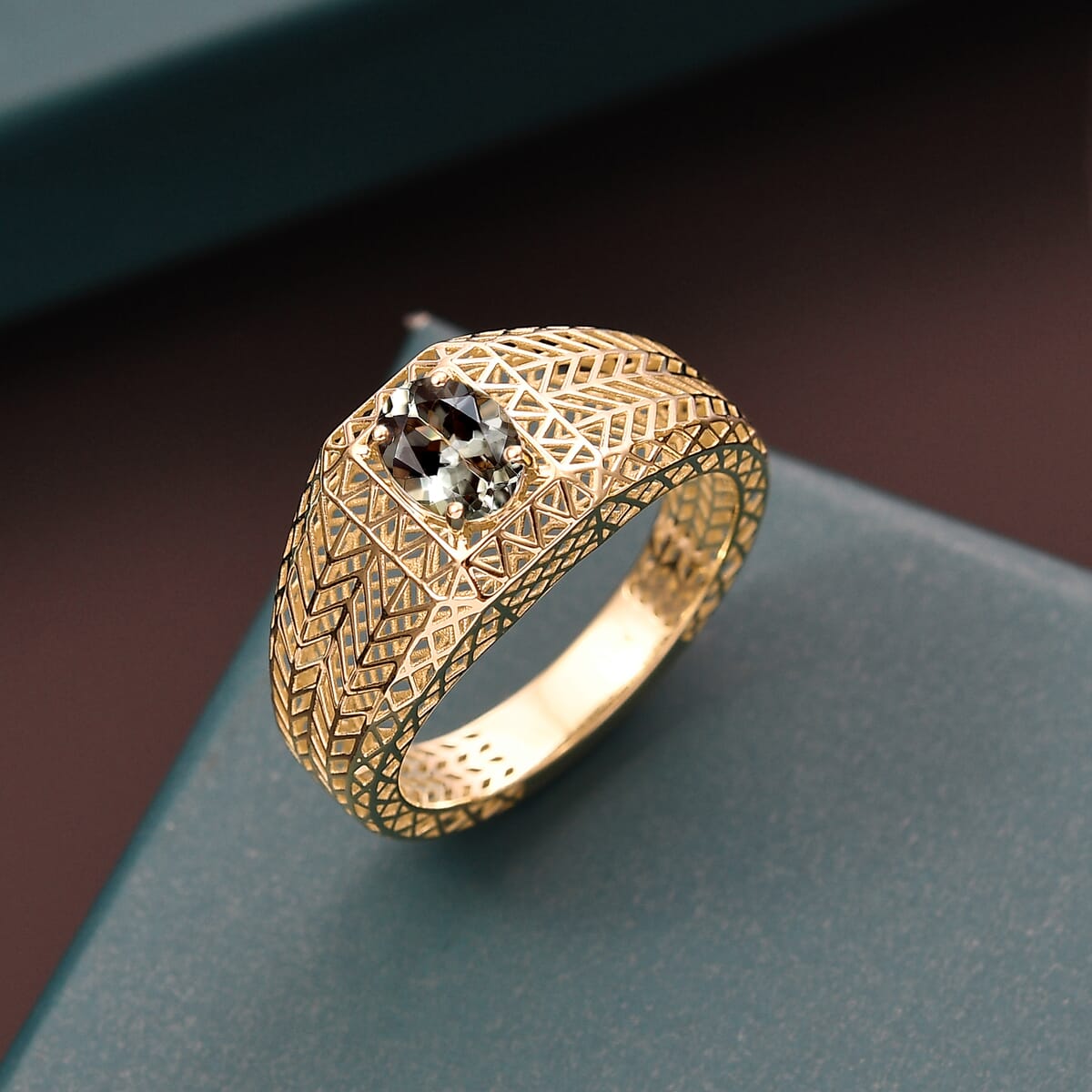 Mirage Collection AAA Turkizite 1.25 ctw Men's Ring in 10K Yellow Gold (Size 13.0) image number 1