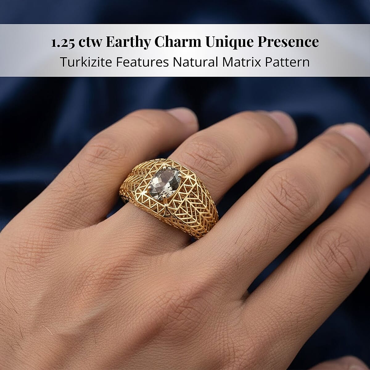 Mirage Collection AAA Turkizite Men's Ring in 10K Yellow Gold 1.25 ctw (Size 13.5) image number 1