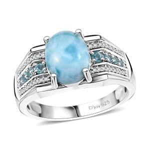 D'Joy Larimar and Multi Gemstone 3.65 ctw Men's Ring in Rhodium Over Sterling Silver (Size 10.0)