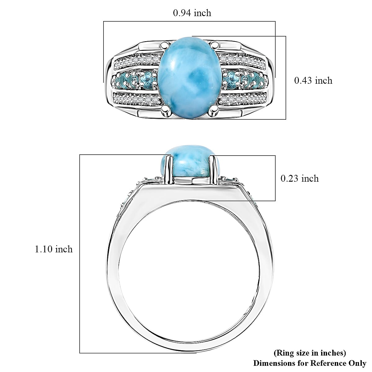 D'Joy Larimar and Multi Gemstone 3.65 ctw Men's Ring in Rhodium Over Sterling Silver (Size 10.0)