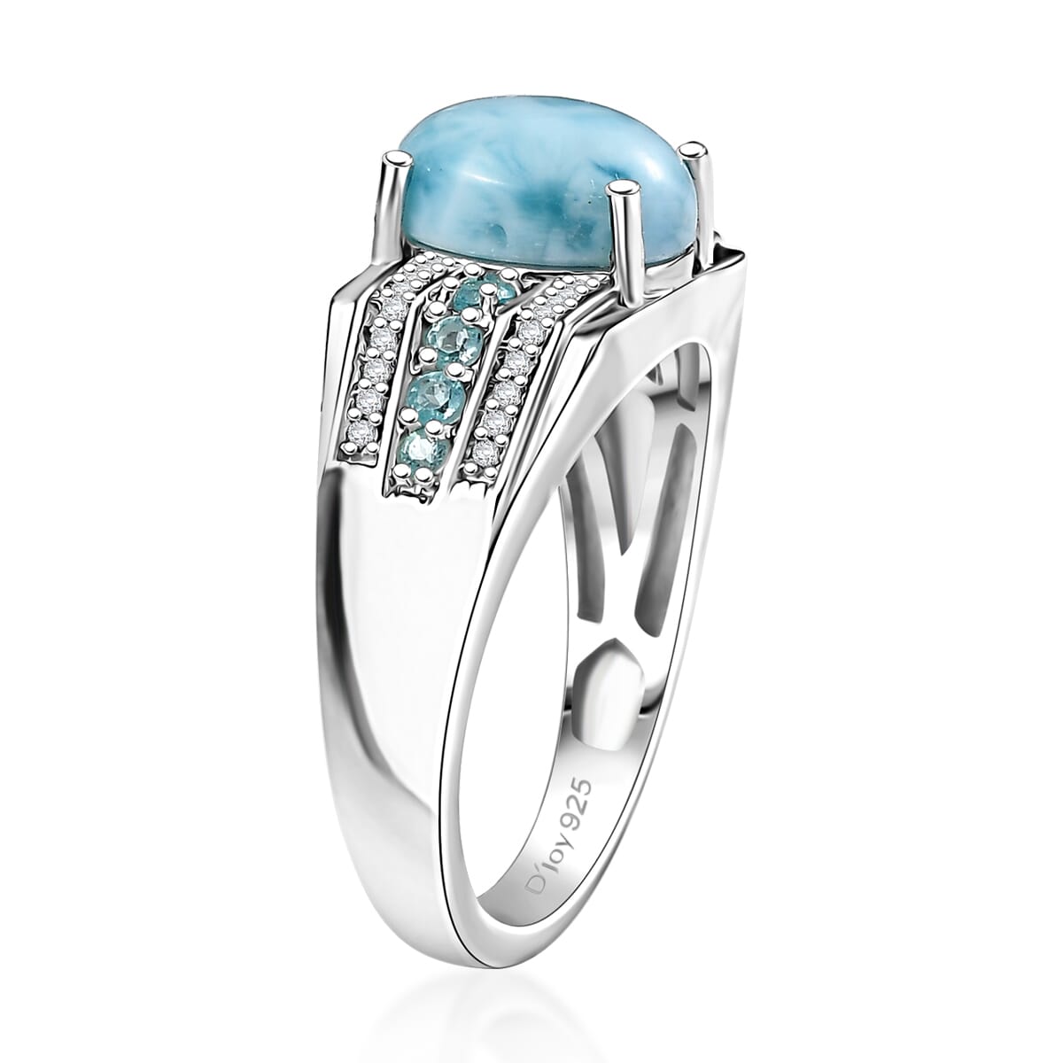 D'Joy Larimar and Multi Gemstone 3.65 ctw Men's Ring in Rhodium Over Sterling Silver (Size 14.0) image number 3