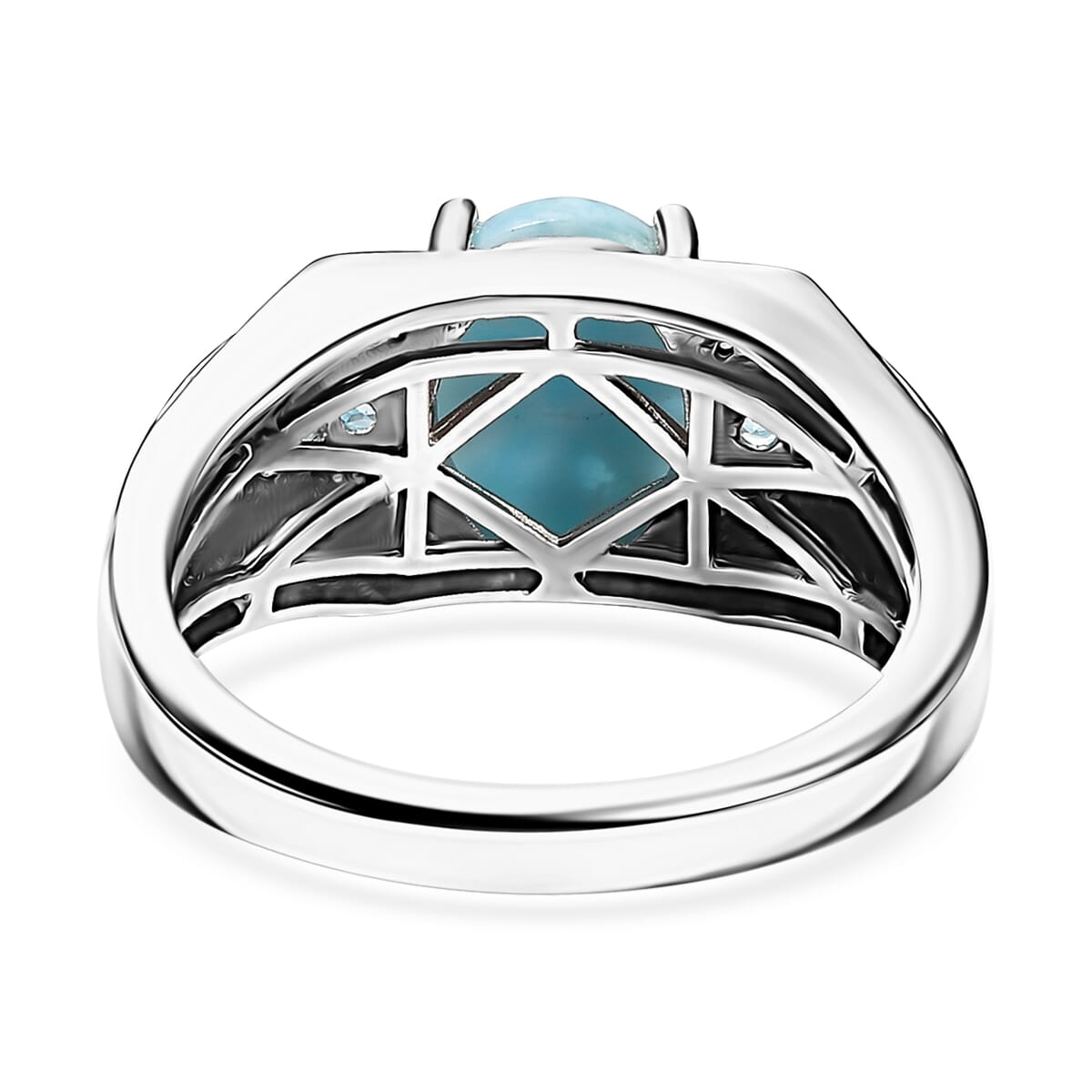 D'Joy Larimar and Multi Gemstone 3.65 ctw Men's Ring in Rhodium Over Sterling Silver (Size 14.0) image number 4