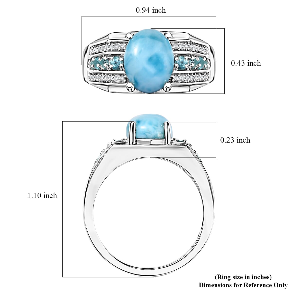 D'Joy Larimar and Multi Gemstone 3.65 ctw Men's Ring in Rhodium Over Sterling Silver (Size 14.0) image number 5