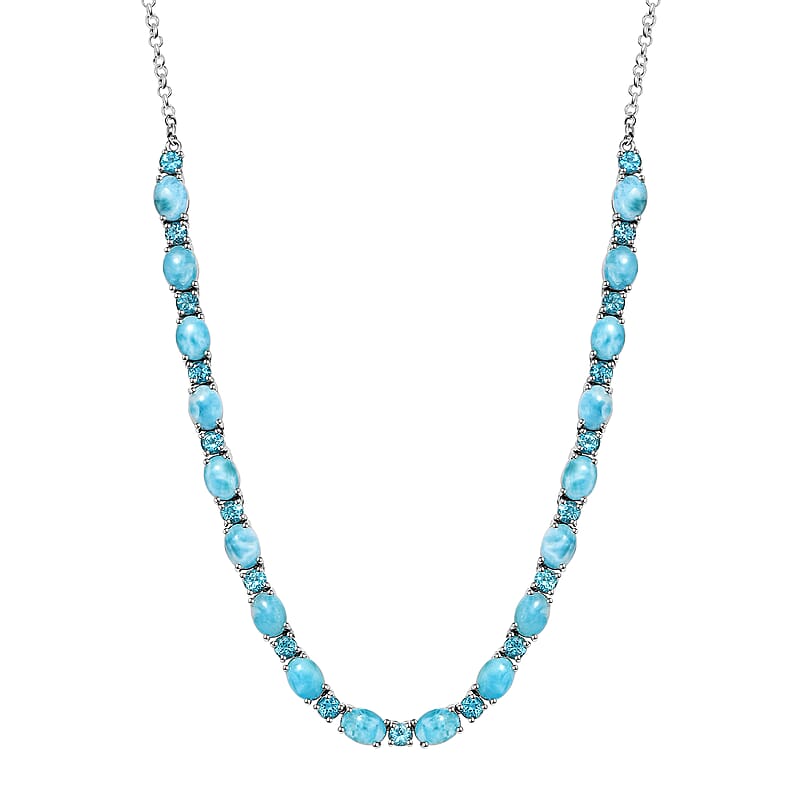 D'Joy Larimar and Betroka Blue Apatite 33.90 ctw Seafoam Radiance Necklace in Rhodium Over Sterling Silver 18 Inches