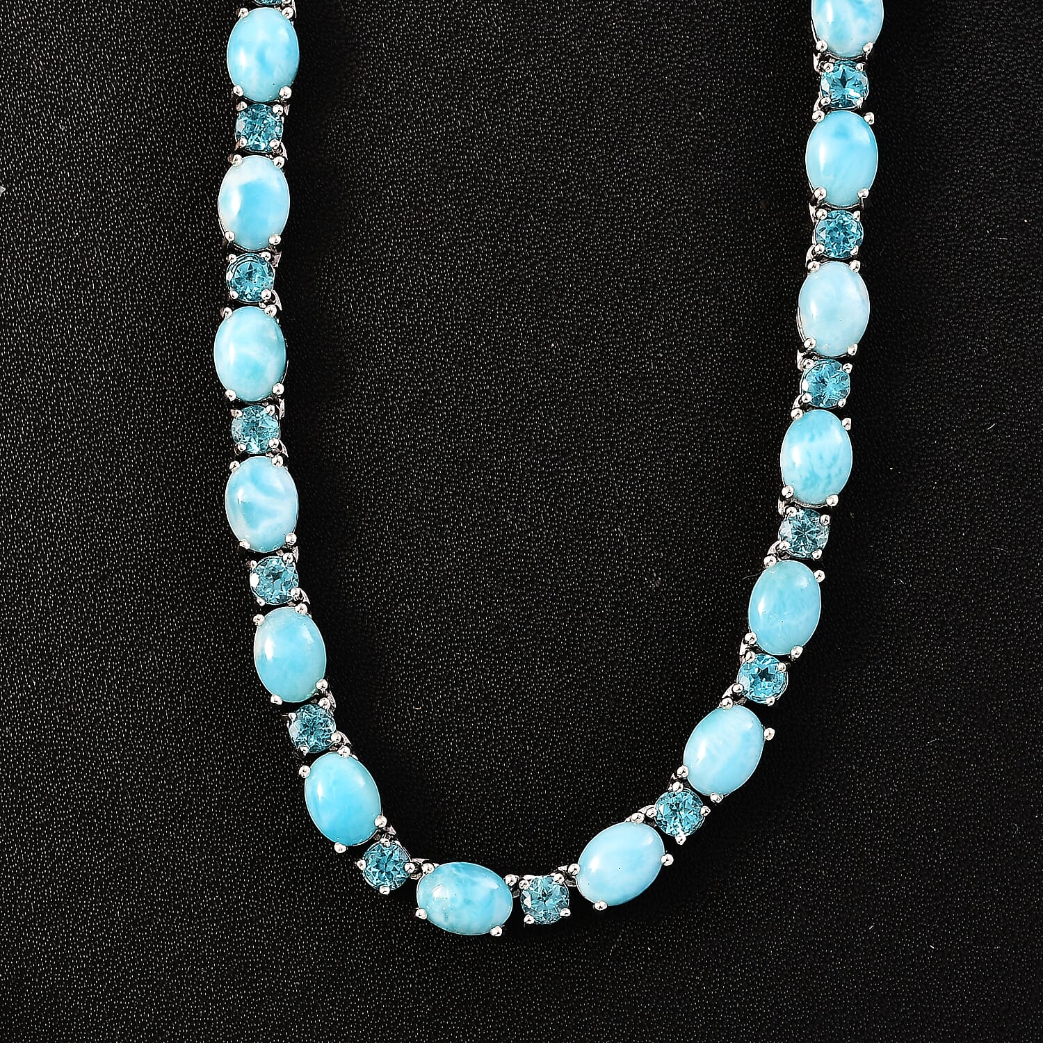D'Joy Larimar and Betroka Blue Apatite 33.90 ctw Seafoam Radiance Necklace in Rhodium Over Sterling Silver 18 Inches