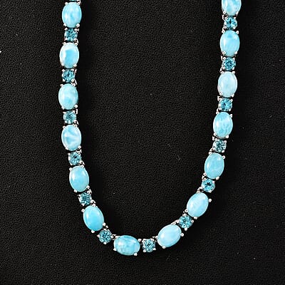 D'Joy Larimar and Betroka Blue Apatite 33.90 ctw Seafoam Radiance Necklace in Rhodium Over Sterling Silver 18 Inches