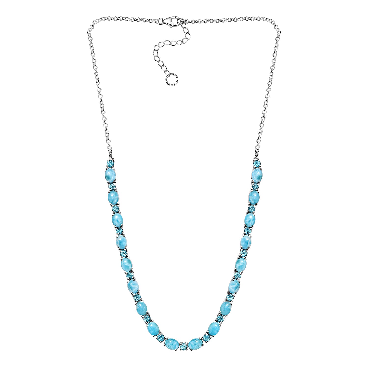 D'Joy Larimar and Betroka Blue Apatite 33.90 ctw Seafoam Radiance Necklace in Rhodium Over Sterling Silver 18 Inches