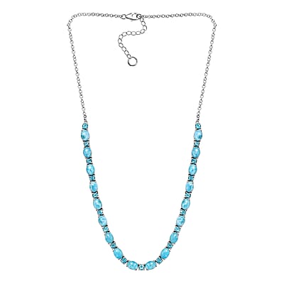 D'Joy Larimar and Betroka Blue Apatite 33.90 ctw Seafoam Radiance Necklace in Rhodium Over Sterling Silver 18 Inches