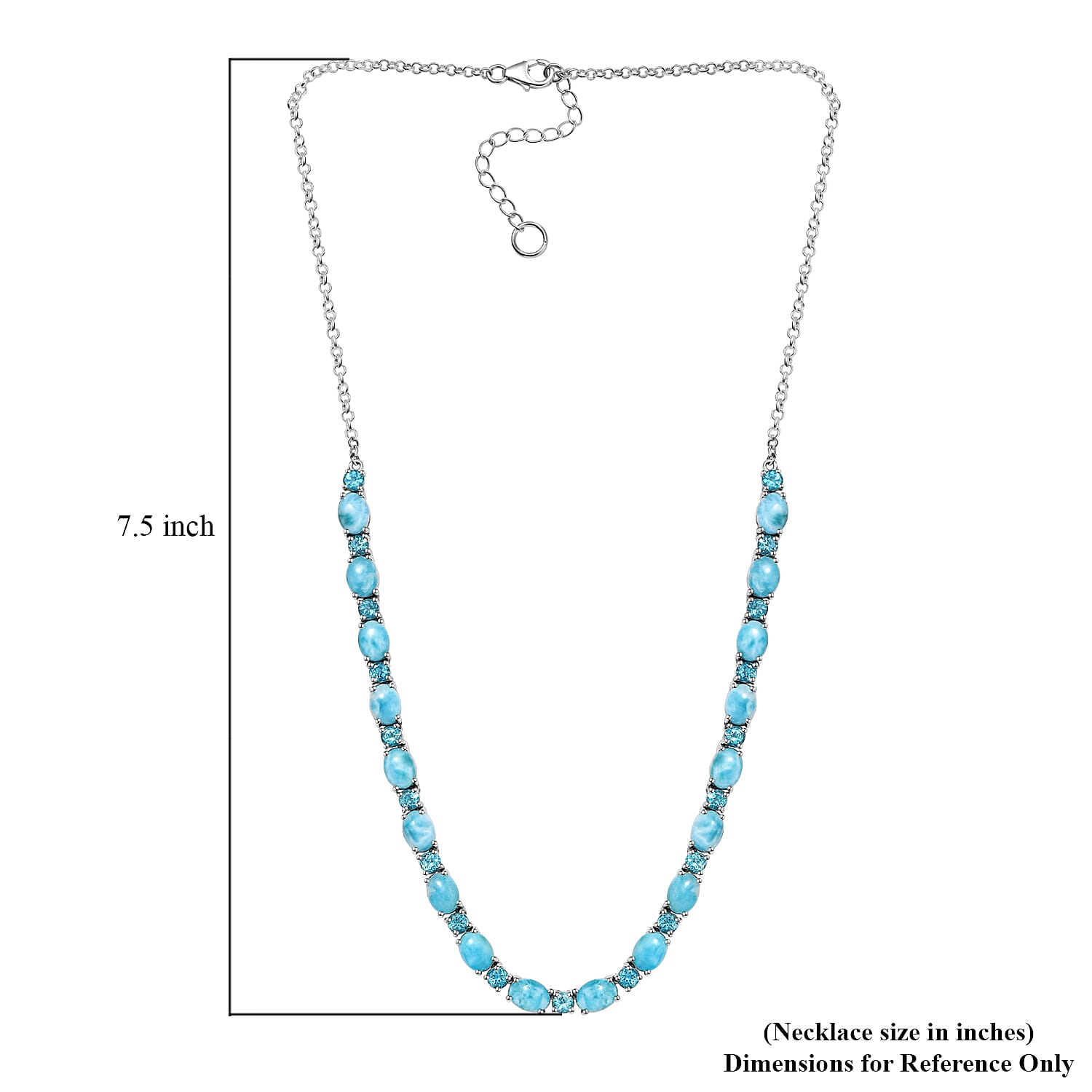 D'Joy Larimar and Betroka Blue Apatite 33.90 ctw Seafoam Radiance Necklace in Rhodium Over Sterling Silver 18 Inches