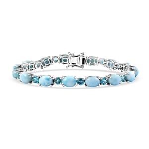 D'Joy Epic Deal Larimar and Betroka Blue Apatite 26.25 ctw Seafoam Radiance Bracelet in Rhodium Over Sterling Silver (7.25 In)