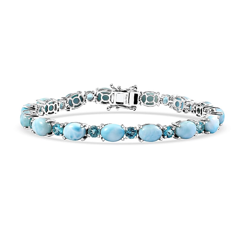 D'Joy Epic Deal Larimar and Betroka Blue Apatite 26.25 ctw Seafoam Radiance Bracelet in Rhodium Over Sterling Silver (7.25 In)