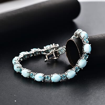 D'Joy Epic Deal Larimar and Betroka Blue Apatite 26.25 ctw Seafoam Radiance Bracelet in Rhodium Over Sterling Silver (7.25 In)