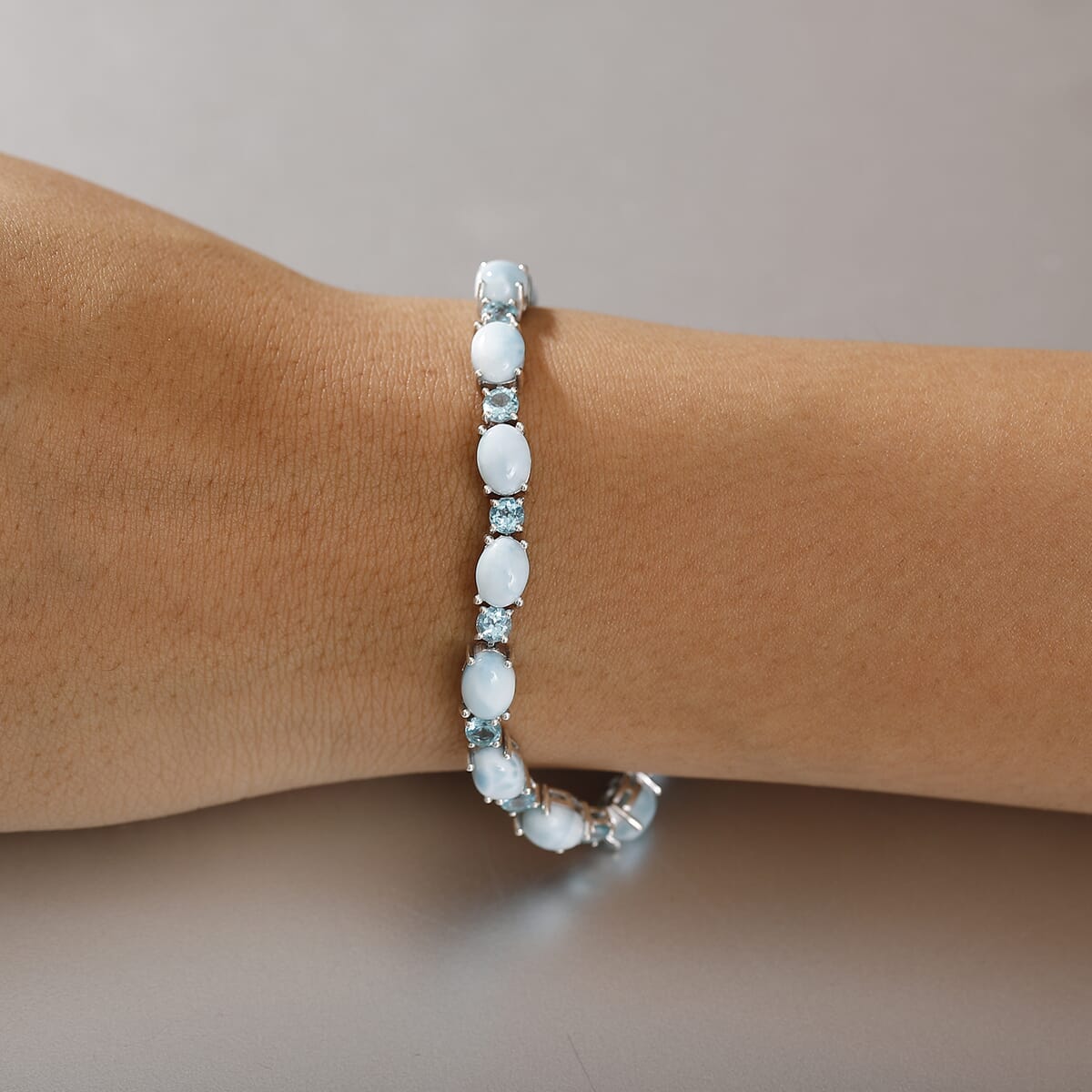D'Joy Larimar and Betroka Blue Apatite 29.70 ctw Seafoam Radiance Bracelet in Rhodium Over Sterling Silver (8.00 In) image number 2