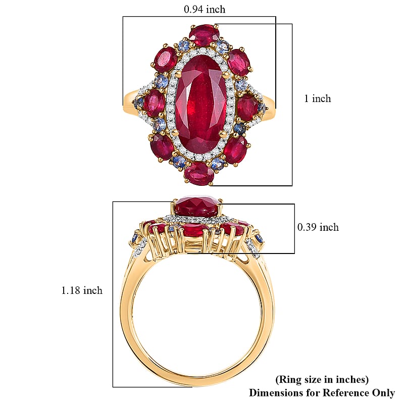 D'Joy Premium Niassa Ruby (FF) and Multi Gemstone 9.40 ctw Royal Empress Ring in 18K Vermeil Yellow Gold Sterling Silver (Size 10.0)