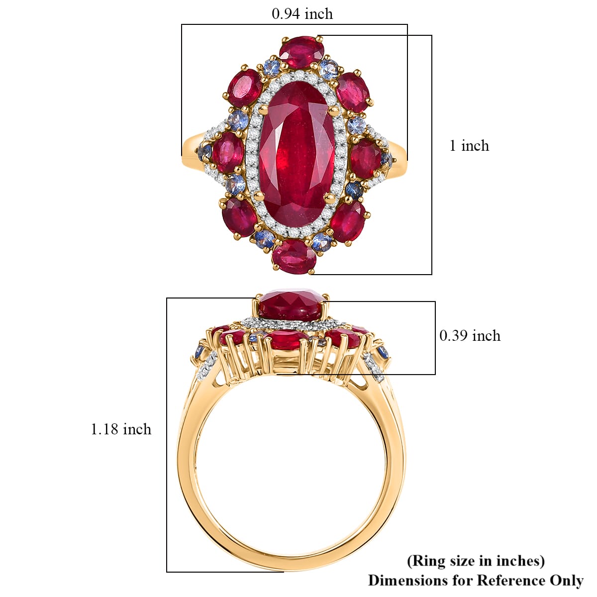 D'Joy Premium Niassa Ruby (FF) and Multi Gemstone 9.40 ctw Royal Empress Ring in 18K Vermeil Yellow Gold Sterling Silver (Size 7.0) image number 5