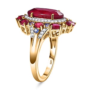 D'Joy Premium Niassa Ruby (FF) and Multi Gemstone 9.40 ctw Royal Empress Ring in 18K Vermeil Yellow Gold Sterling Silver (Size 9.0)