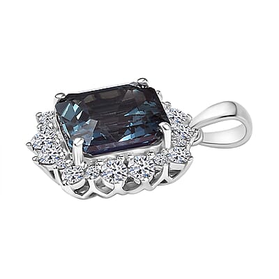 Certified & Appraised Luxuriant AAA Asscher Cut Lab Grown Alexandrite and E-F VS Lab Grown Diamond 7.01 ctw Pendant without Chain in 10K White Gold