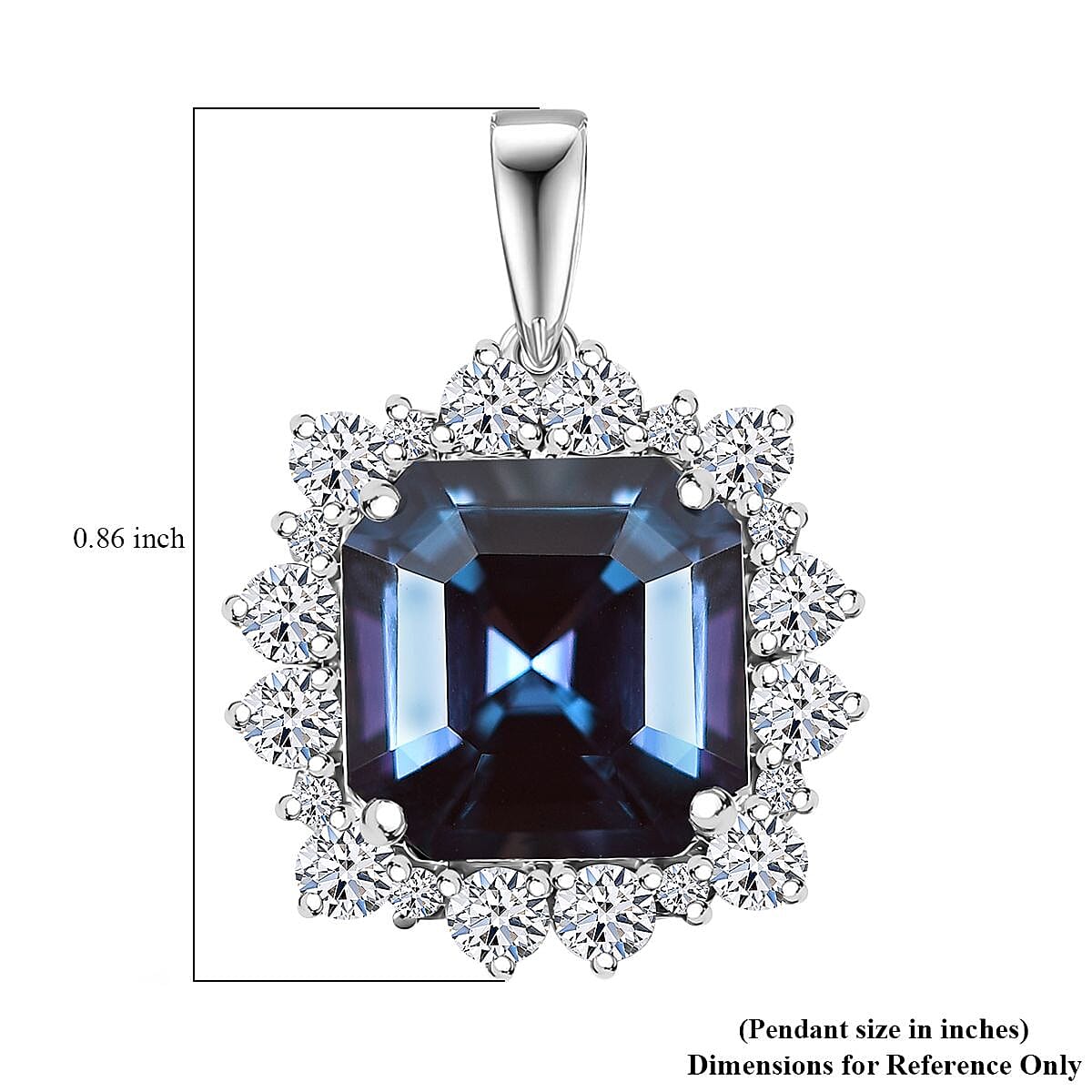 Certified & Appraised Luxuriant AAA Asscher Cut Lab Grown Alexandrite and E-F VS Lab Grown Diamond 7.01 ctw Pendant without Chain in 10K White Gold