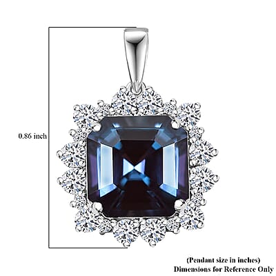 Certified & Appraised Luxuriant AAA Asscher Cut Lab Grown Alexandrite and E-F VS Lab Grown Diamond 7.01 ctw Pendant without Chain in 10K White Gold