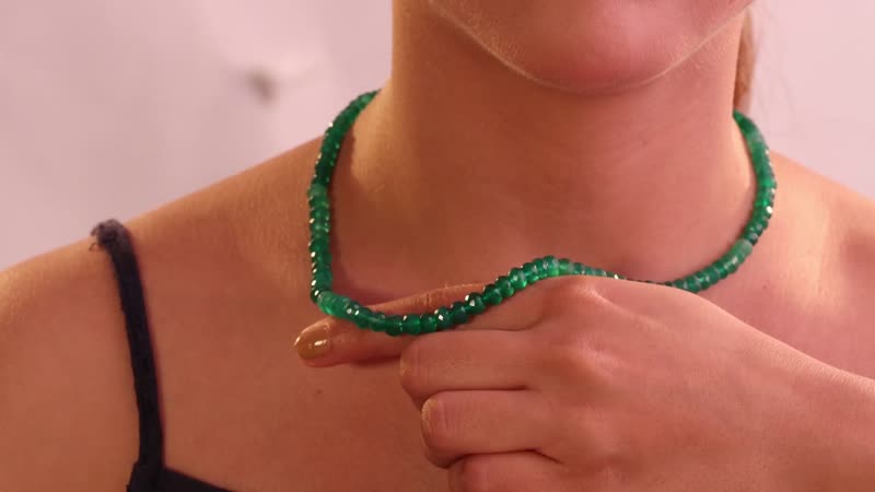 D'Joy Verde Onyx Beaded 100 ctw Necklace 18-20 Inches in 18K Vermeil Yellow Gold Over Sterling Silver